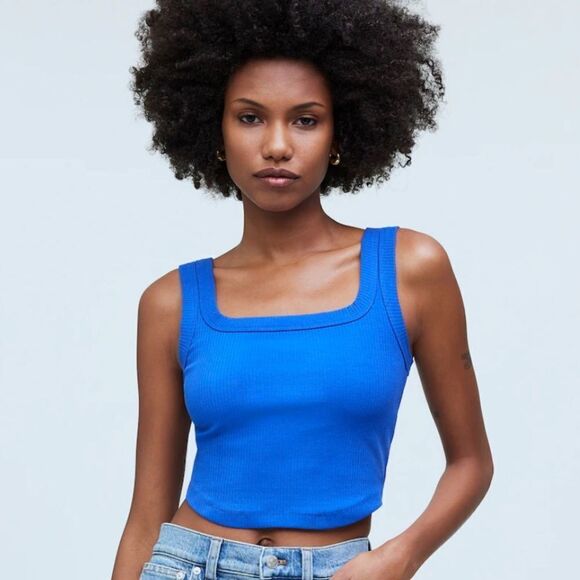 Madewell The Tailored Crop Tank in Sleekhold Size Large Pure Blue - Picture 1 of 10
